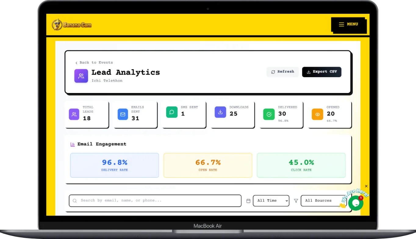Lead Analytics Dashboard - Real-time lead tracking, engagement metrics, and export options